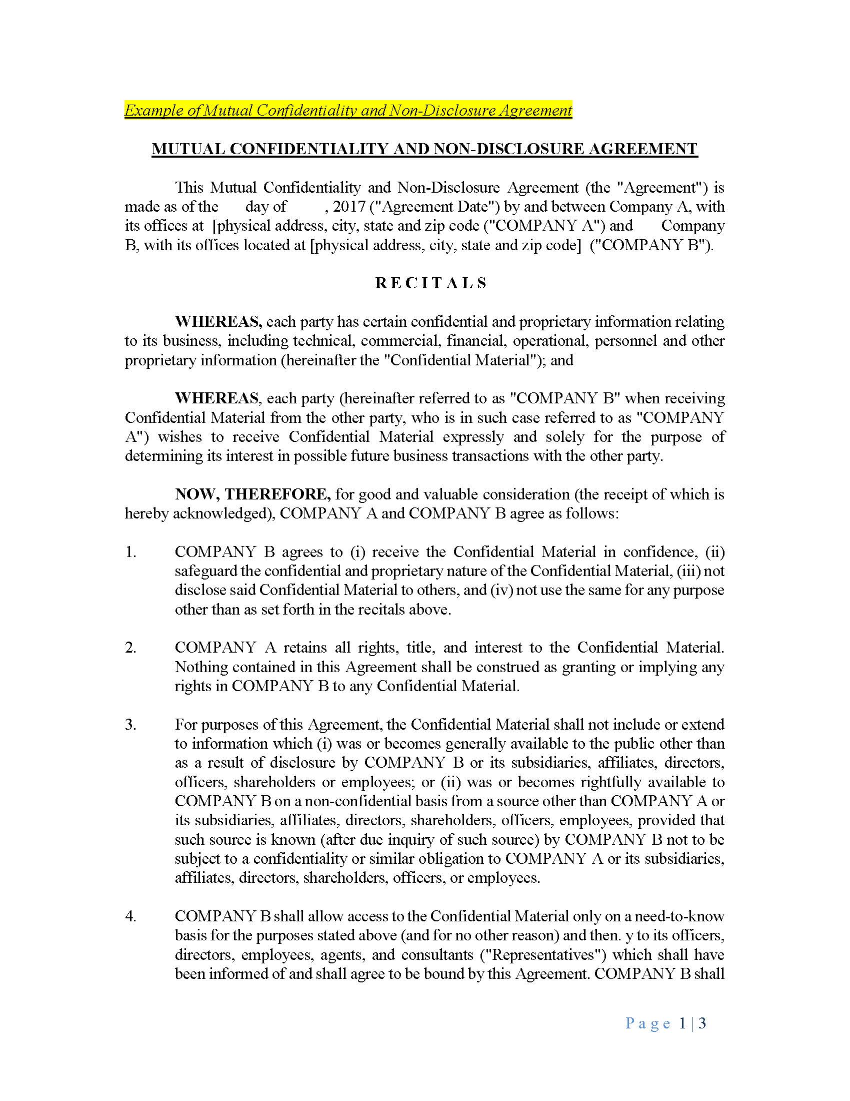 Supplier Confidentiality Agreement