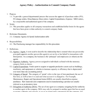 Agency Policy - Authorization to Commit Company Funds